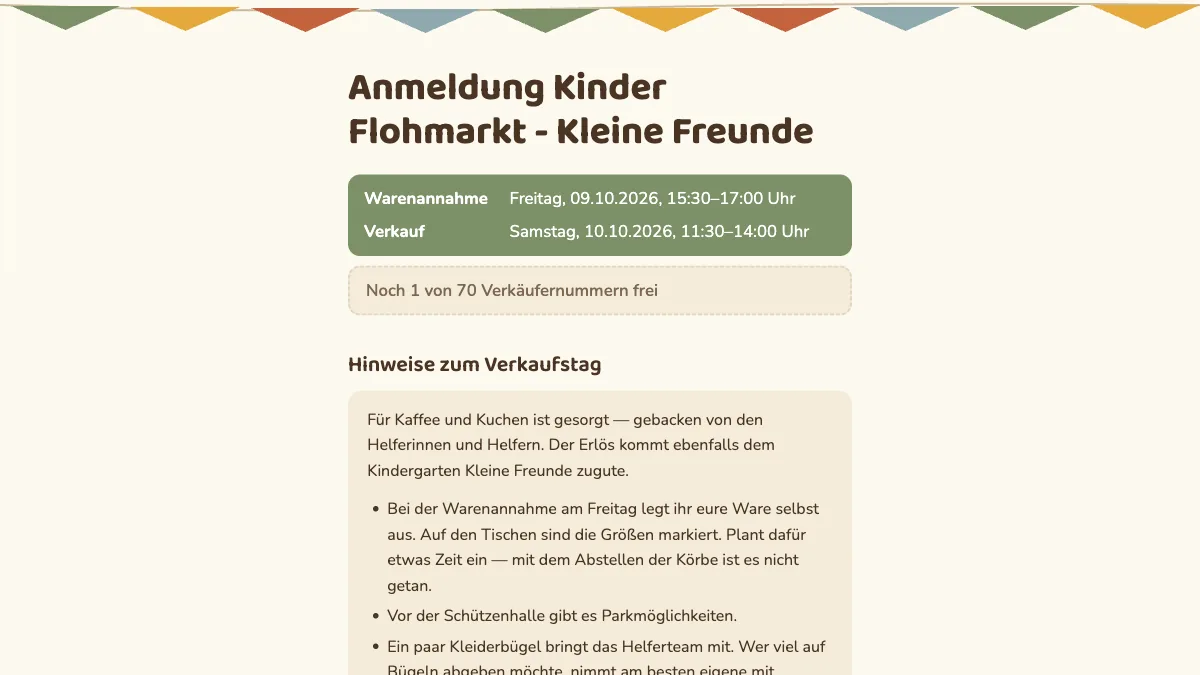 Anmeldeformular des Kinderbasars Biekhofen